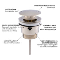 Buy Universal click clack or freeflow basin waste for sinks with or without overflow - gold Online UK | HOUSE OF ENKI