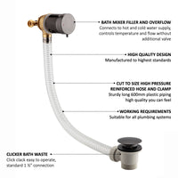 Round temperature control bath mixer filler with overflow and clicker waste - gunmetal grey