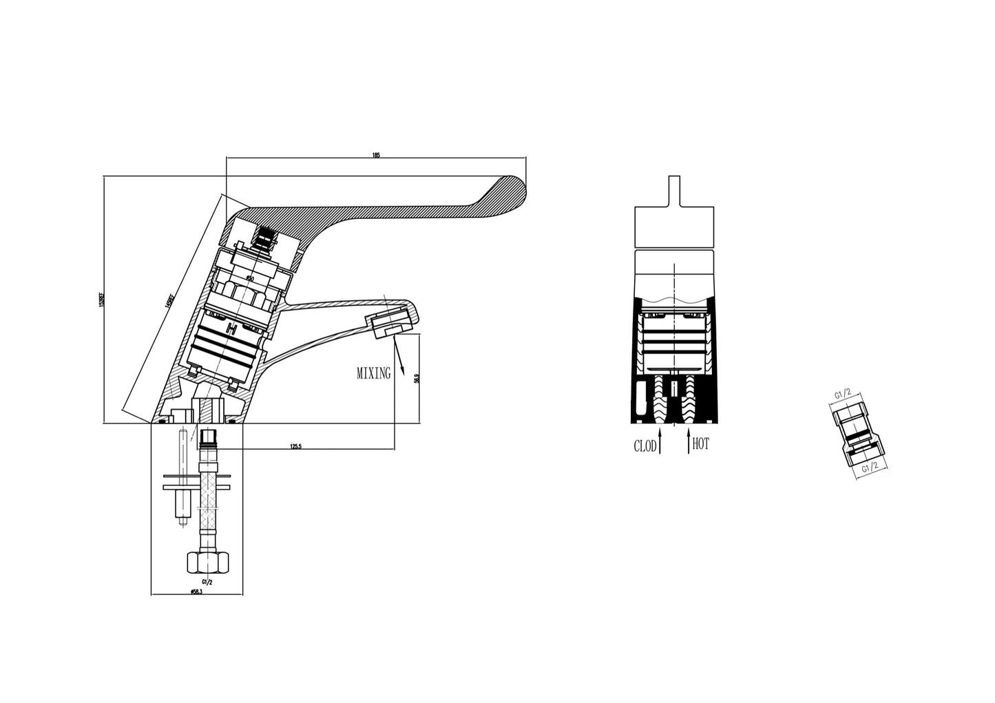 Tenor sequential thermostatic basin mixer - chrome dimensions diagram