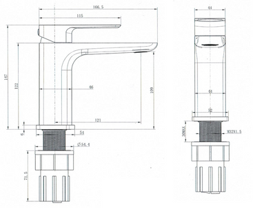 Ardley mono basin mixer with sprung waste - chrome dimensions diagram