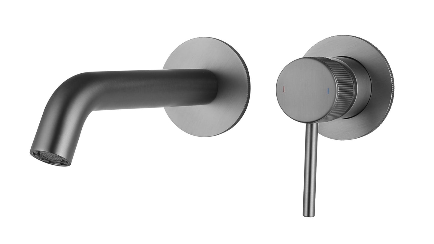 Alderley fluted wall mounted basin mixer with EZ box - gunmetal grey (BT7102)