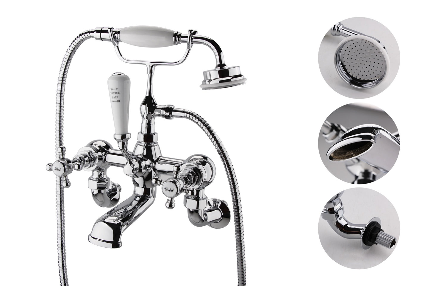 Wenlock wall mounted bath shower mixer with shower kit - chrome (BT7227)
