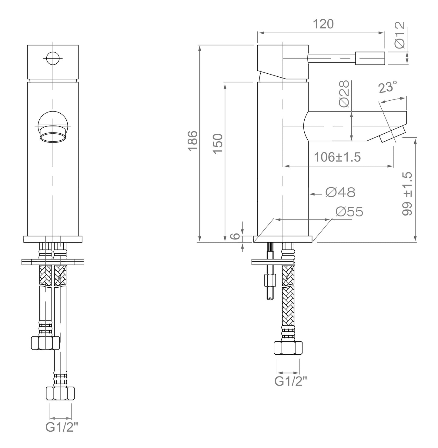 Fenwick Mono Basin Mixer - Chrome dimensions diagram