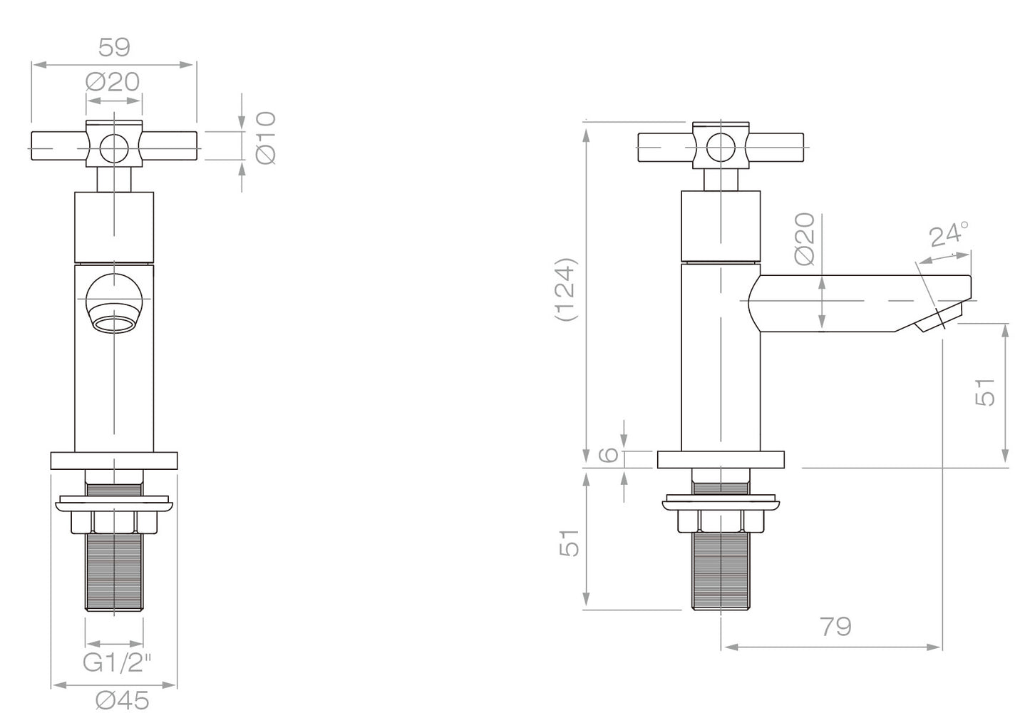 Ivinghoe Basin Taps - Chrome dimensions diagram