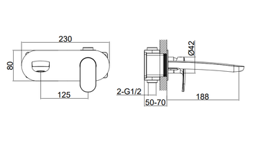 Milbourne Wall mounted basin mono mixer - Chrome dimensions diagram