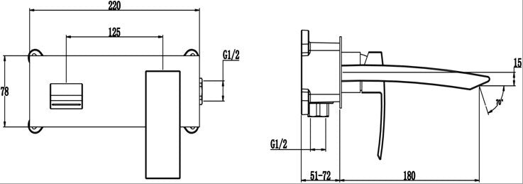 Salcombe Wall mounted basin mixer - Chrome dimensions diagram
