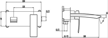 Salcombe Wall mounted basin mixer - Chrome dimensions diagram