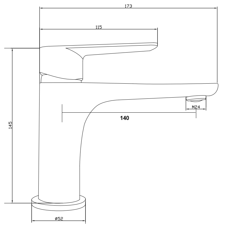 Ugley Basin Mono Mixer - Brushed Gold dimensions diagram