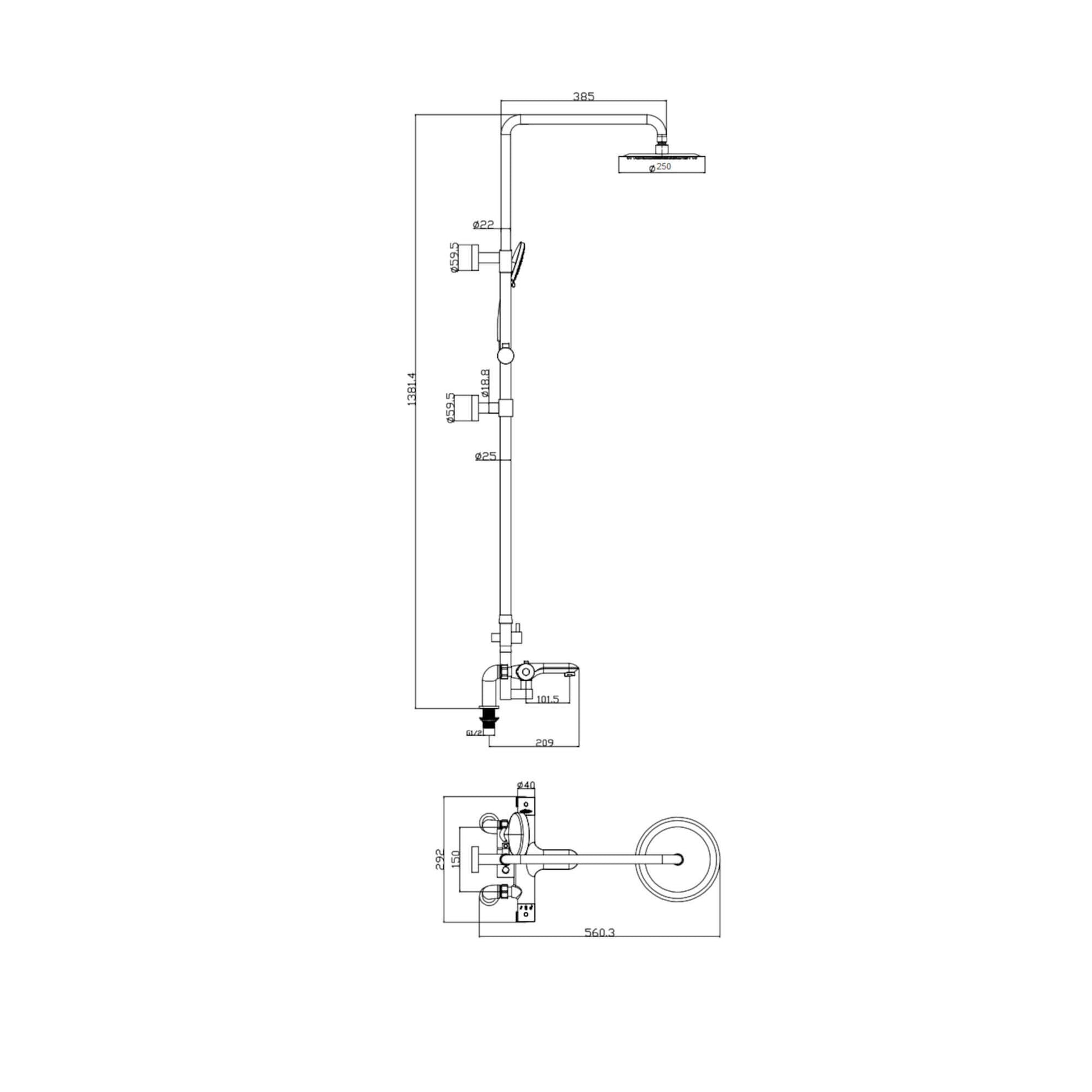 Buy Cali thermostatic bar bath shower mixer valve with dual rigid riser kit, 200mm round overhead rain shower and handheld - chrome Online UK | HOUSE OF ENKI