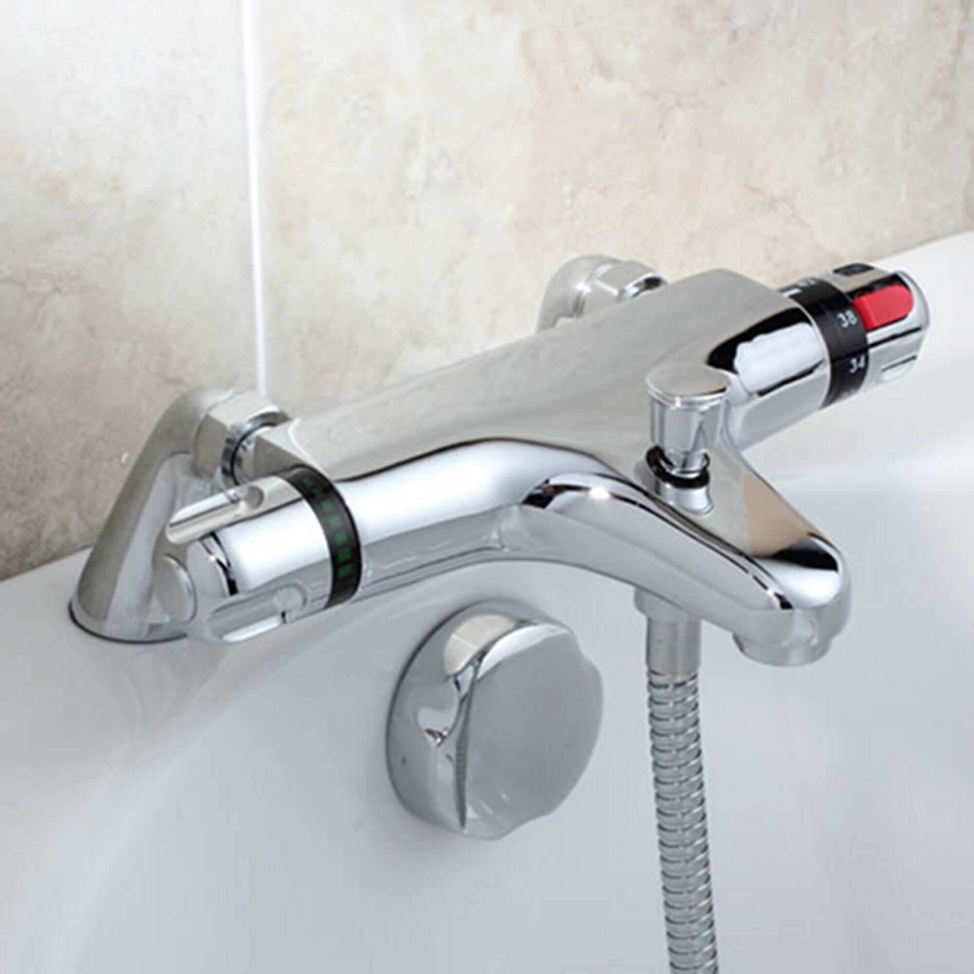 Buy Luna thermostatic bath shower mixer tap deck mount - chrome (no handset) Online UK | HOUSE OF ENKI
