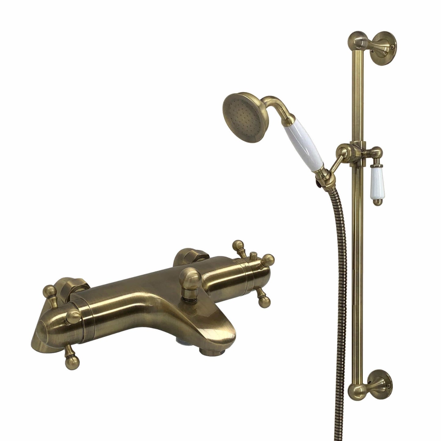 Buy Gallant traditional thermostatic bath shower bar mixer valve deck mounted with slider rail kit - antique brass Online UK | HOUSE OF ENKI