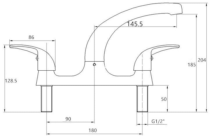 Marlow two hole kitchen sink mixer - chrome dimensions diagram
