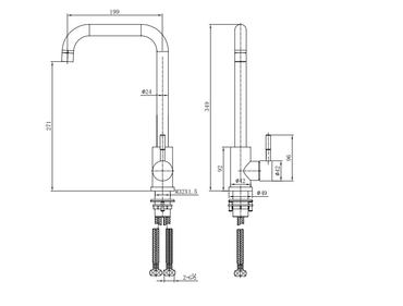 Fenwick Kitchen sink mixer - Stainless Steel dimensions diagram