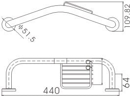 Grab rail with soap holder - chrome dimensions diagram