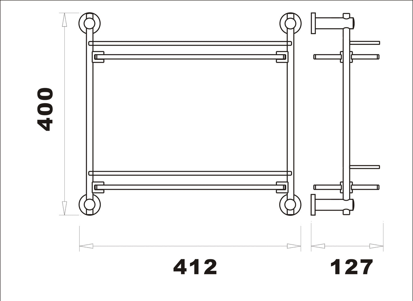Aldbourne Double glass shelf - Matt Black dimensions diagram
