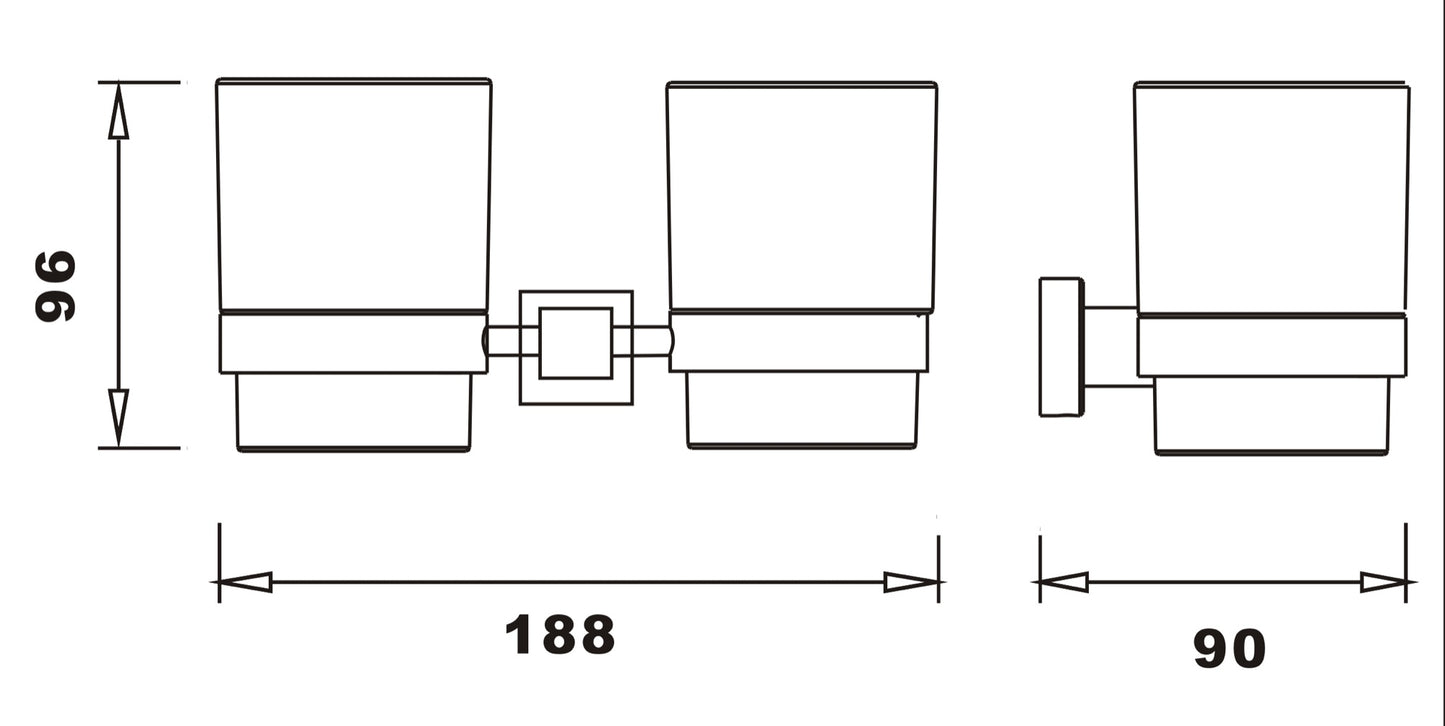 Axbridge Tumber holder & double cup - Chrome dimensions diagram