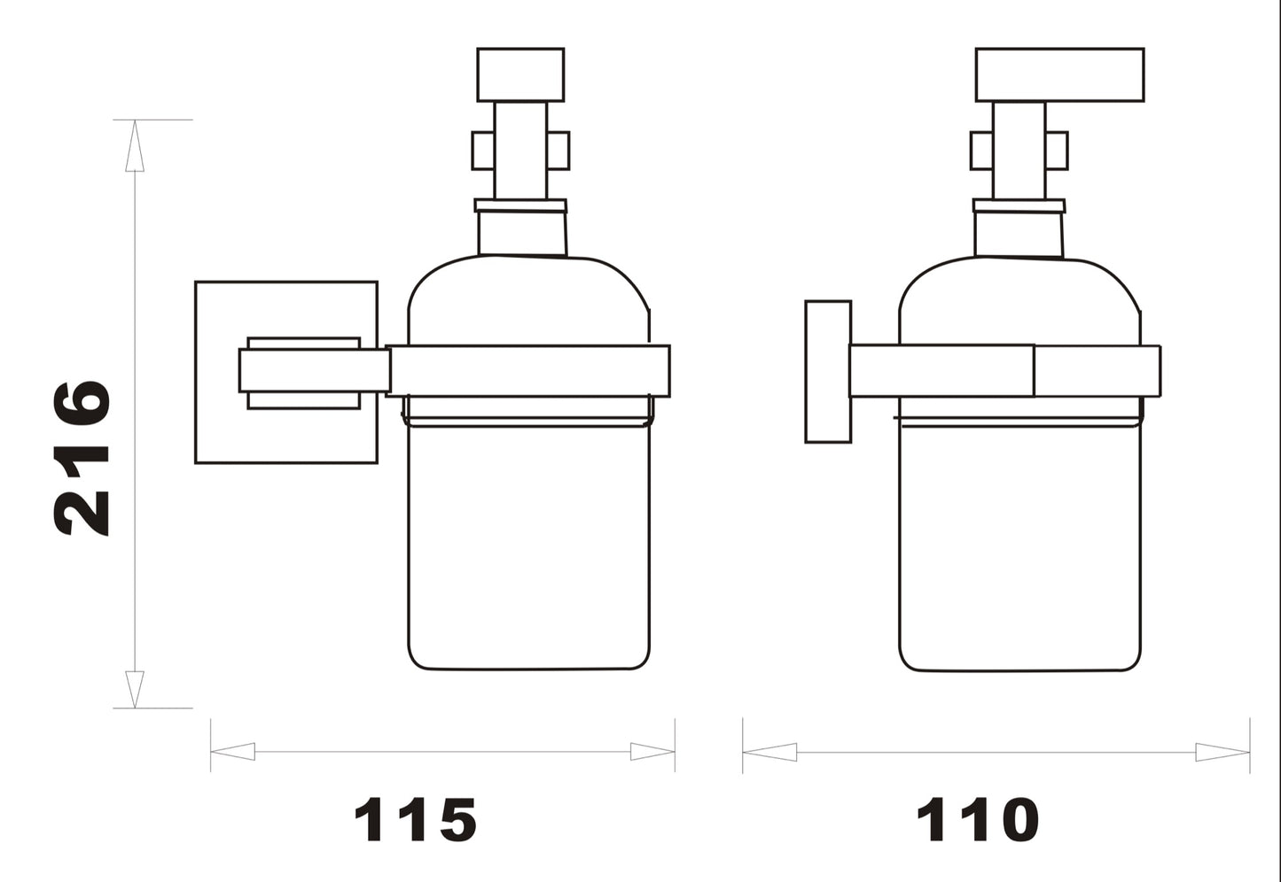 Axbridge Soap dispenser and holder - Matt Black dimensions diagram