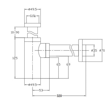 Minimalist Bottle Trap - Matt Black dimensions diagram