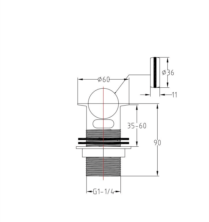 Slotted Sprung Basin Waste - Chrome dimensions diagram