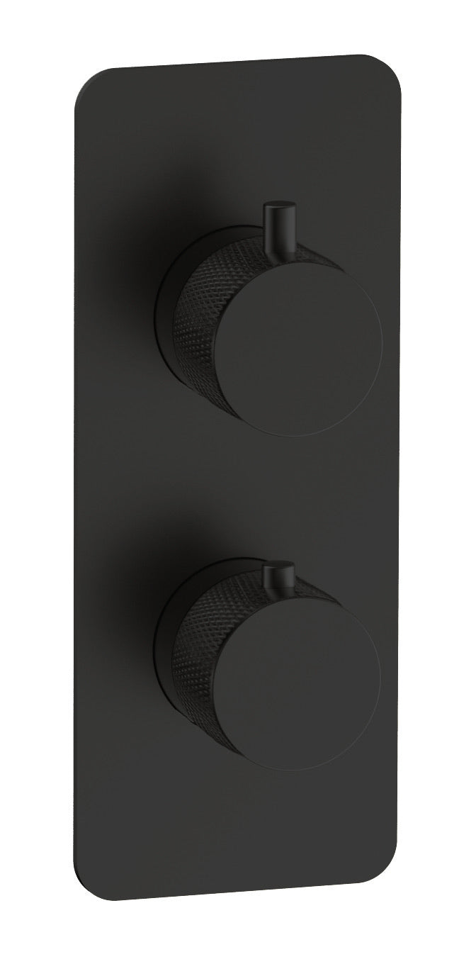 Garrick diamond knurled two outlet concealed thermostatic mixer valve - matt black (SH7032)