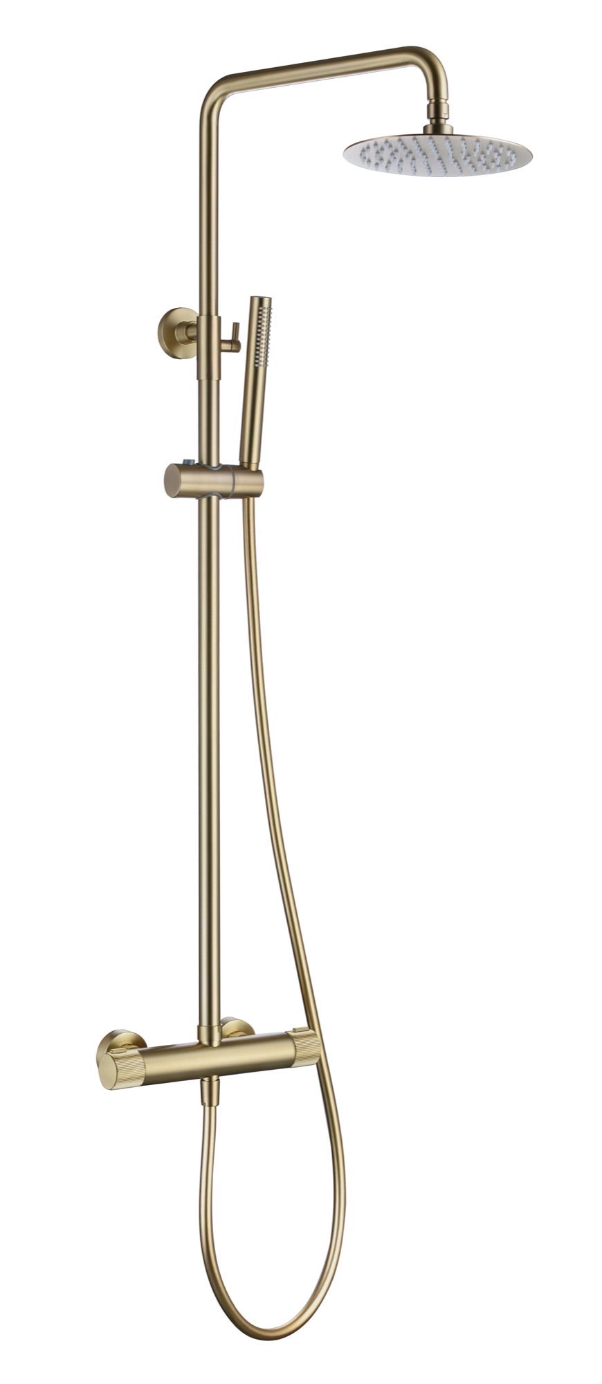 Alderley fluted high flow cool touch thermostatic shower mixer with riser rail kit - brushed gold (SH7064)
