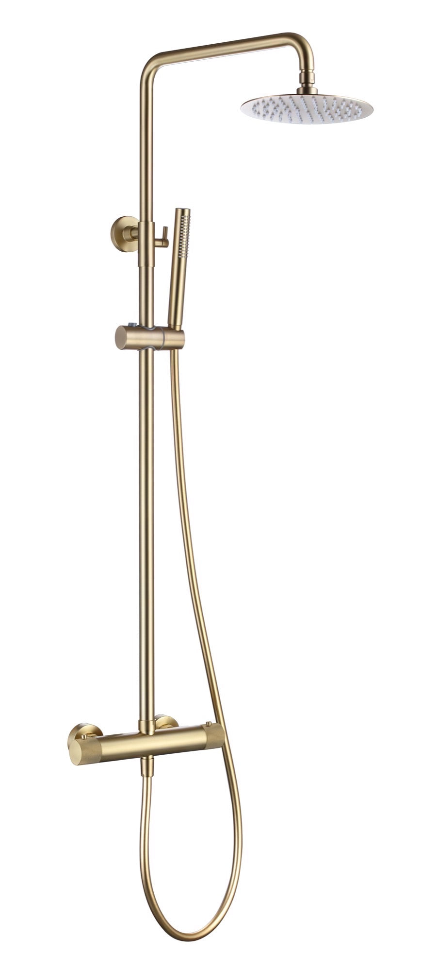 Garrick diamond knurled high flow cool touch thermostatic shower mixer with riser rail kit - brushed brass (SH7069)