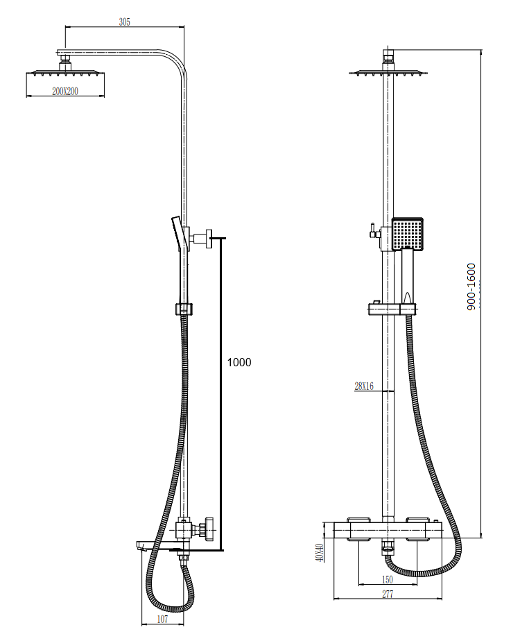 Shalford Thermostatic Shower Mixer - Chrome dimensions diagram