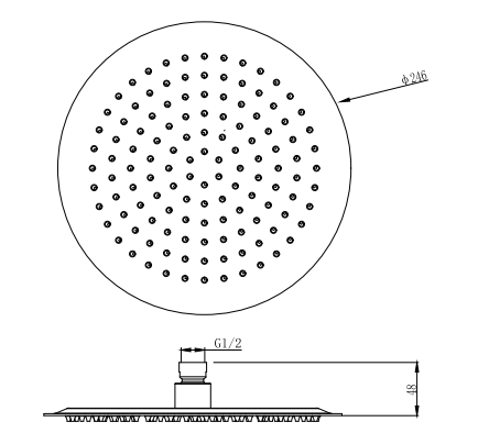 Shelton Ultra slim shower head - Chrome dimensions diagram