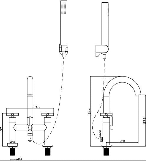 Ibstock Deck Mounted Bath Shower Mixer - Chrome dimensions diagram