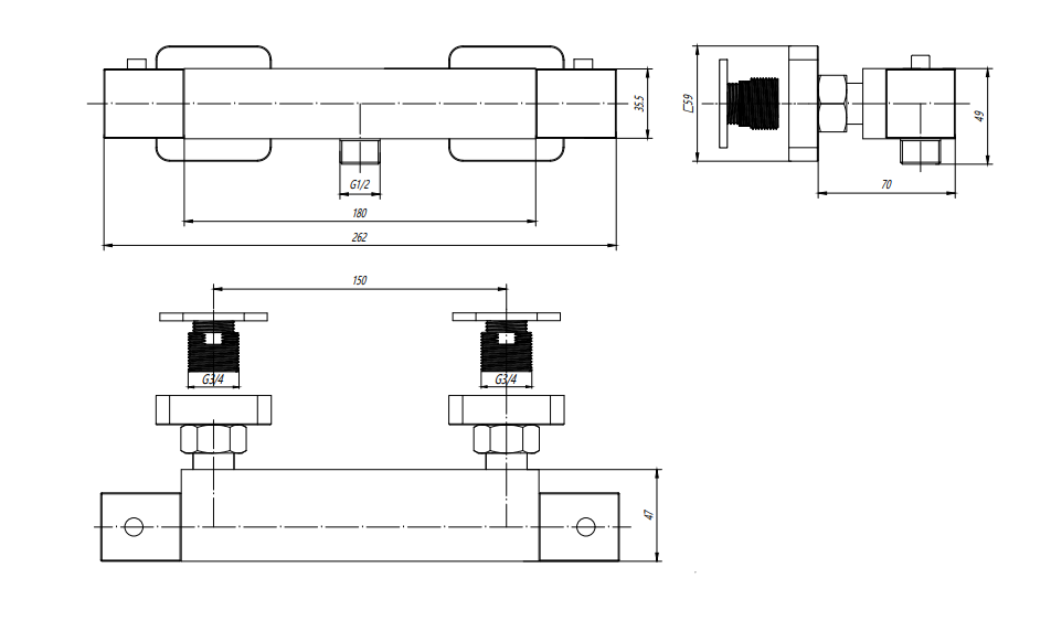 Malton Thermostatic Shower Mixer Valve - Chrome dimensions diagram