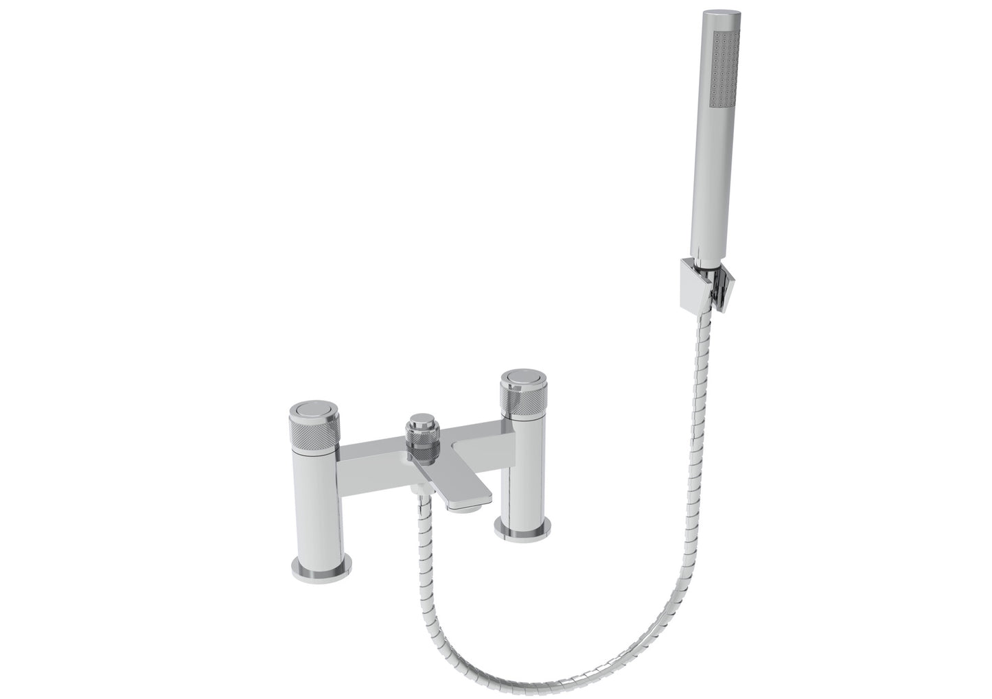 Quorndon Push Button Knurling Deck Mounted Bath Shower Mixer (inc. shower kit) - Chrome (SH8162)