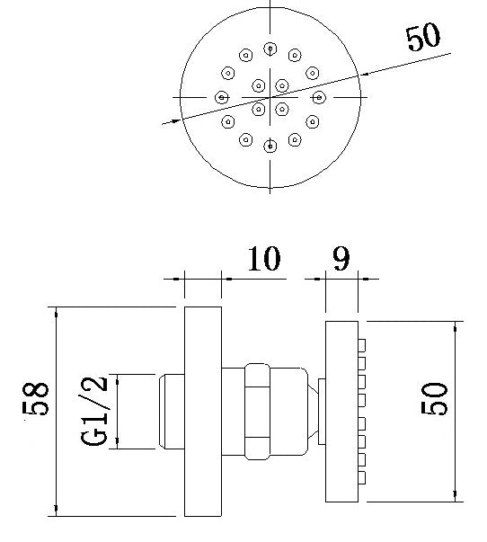 Round Body Jet - Chrome dimensions diagram