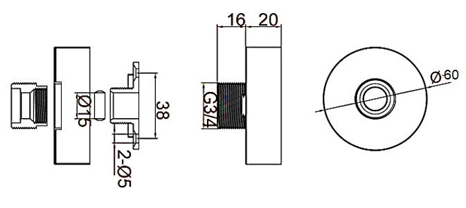 Exposed Shower Valve Fast Fitting - Chrome dimensions diagram