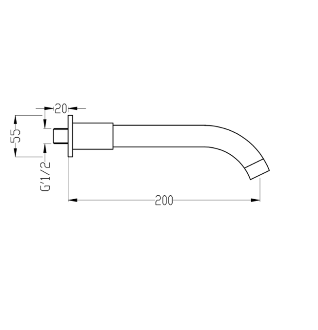 Basin or Bath Wall Spout - Chrome dimensions diagram