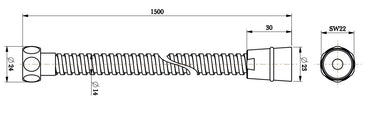 1.5m Stainless Steel Shower hose - Chrome dimensions diagram