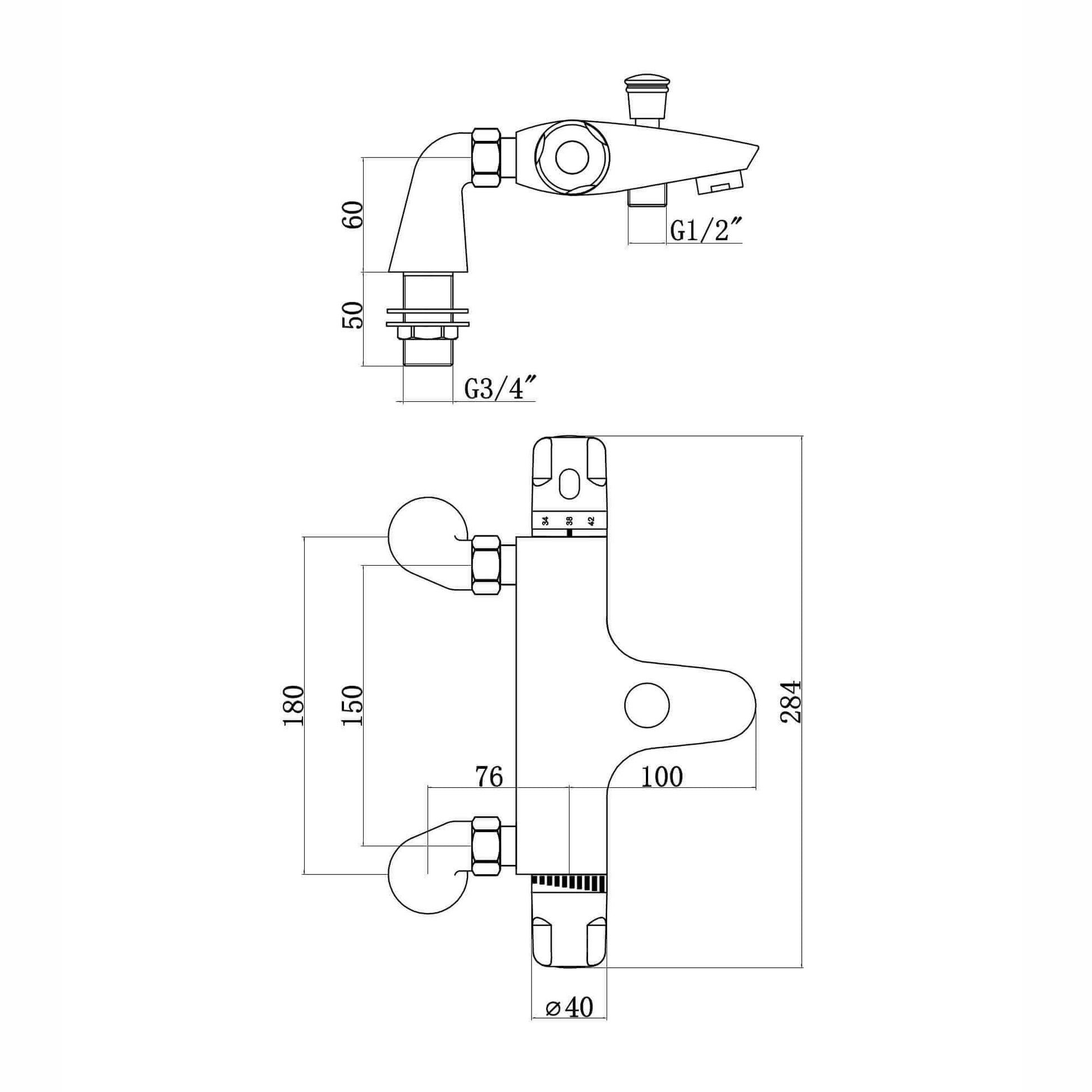 Buy Luna thermostatic bath shower mixer tap deck mount - chrome (no handset) Online UK | HOUSE OF ENKI
