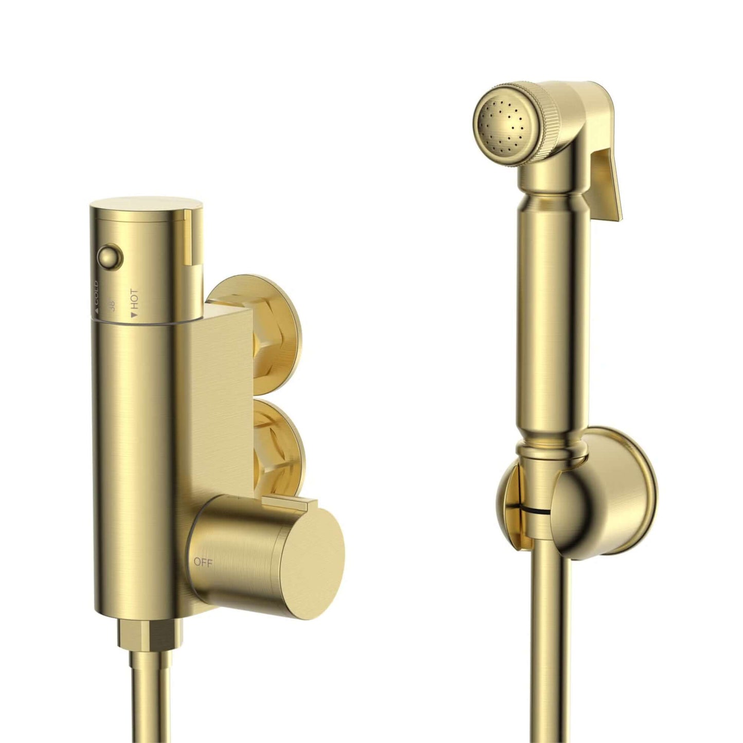 Buy Vero round douche thermostatic bar valve with shower spray kit - brushed brass Online UK | HOUSE OF ENKI
