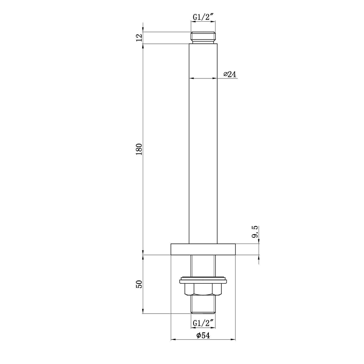 Buy Round ceiling mounted shower arm 180mm - matt black online UK