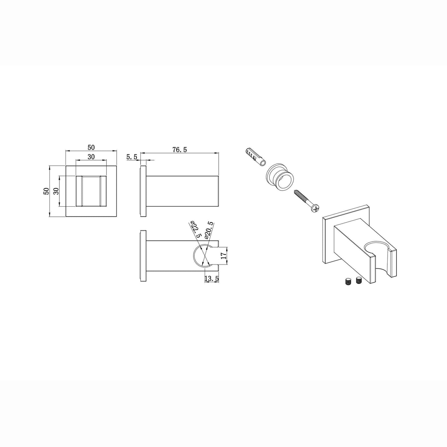Buy Square wall bracket for shower heads solid brass - chrome Online UK | HOUSE OF ENKI