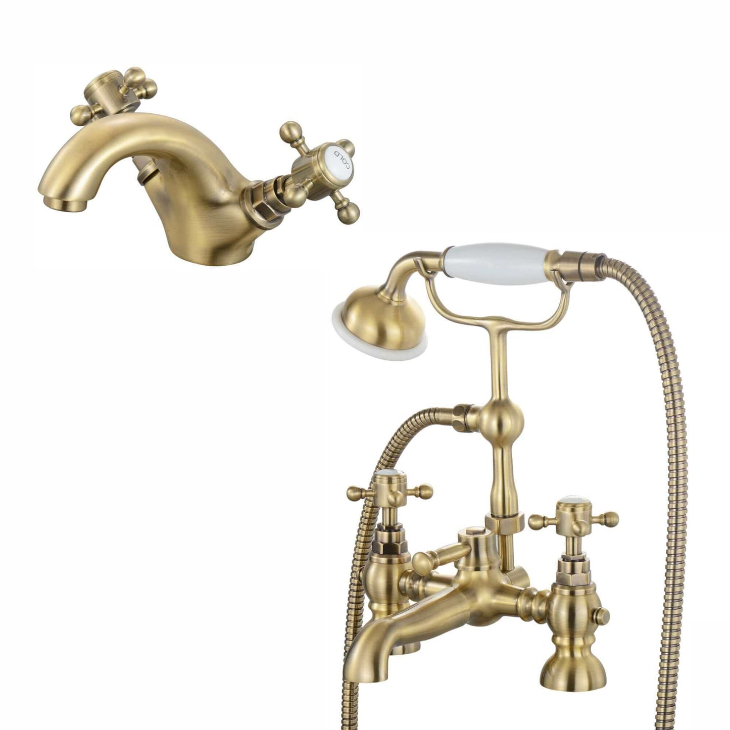 Buy Camberley bath shower mixer tap + basin mixer tap pack - antique brass Online UK | HOUSE OF ENKI