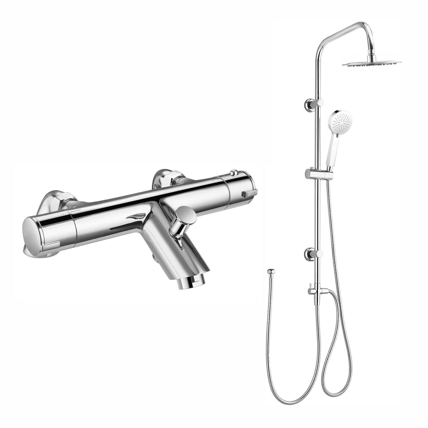 Buy Dune thermostatic bar bath shower mixer valve with dual rigid riser kit, overhead rain shower and handheld - chrome Online UK | HOUSE OF ENKI