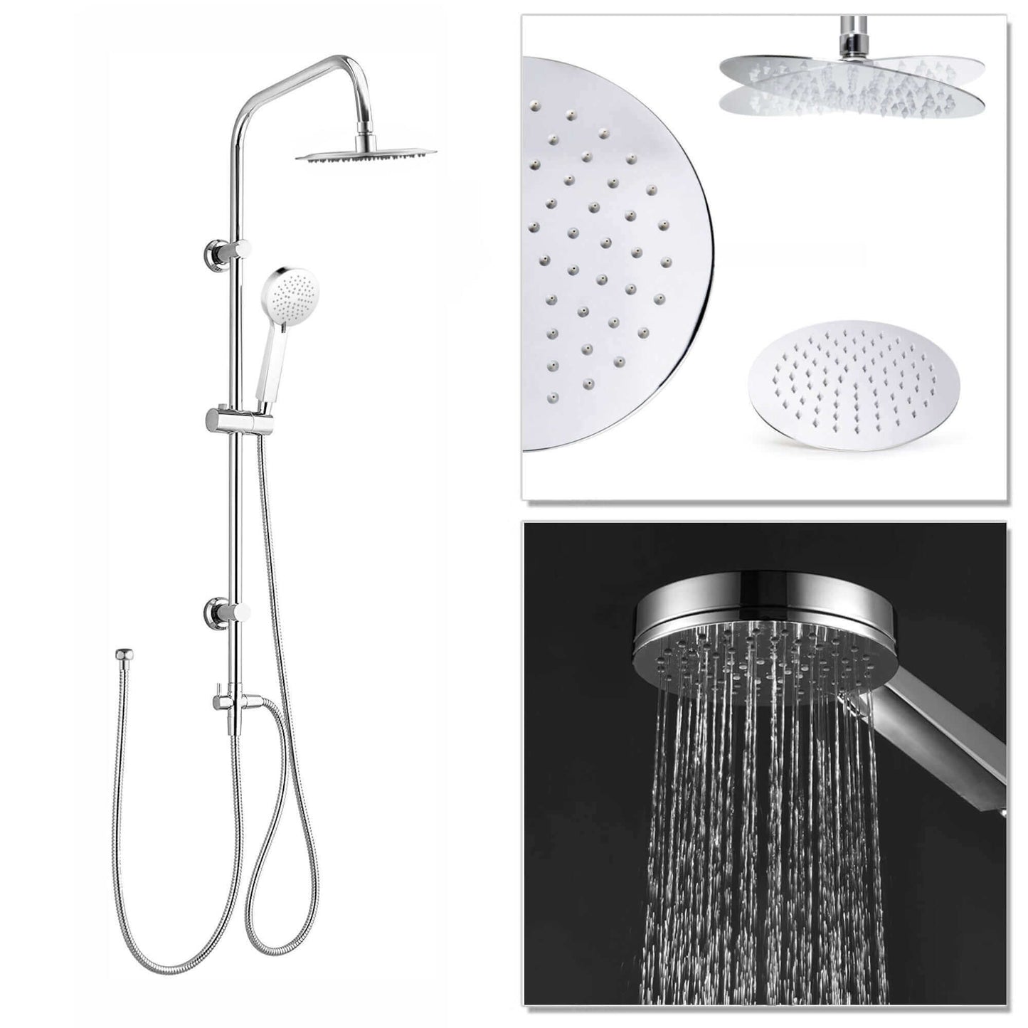 Buy Dune thermostatic bar bath shower mixer valve with dual rigid riser kit, overhead rain shower and handheld - chrome Online UK | HOUSE OF ENKI