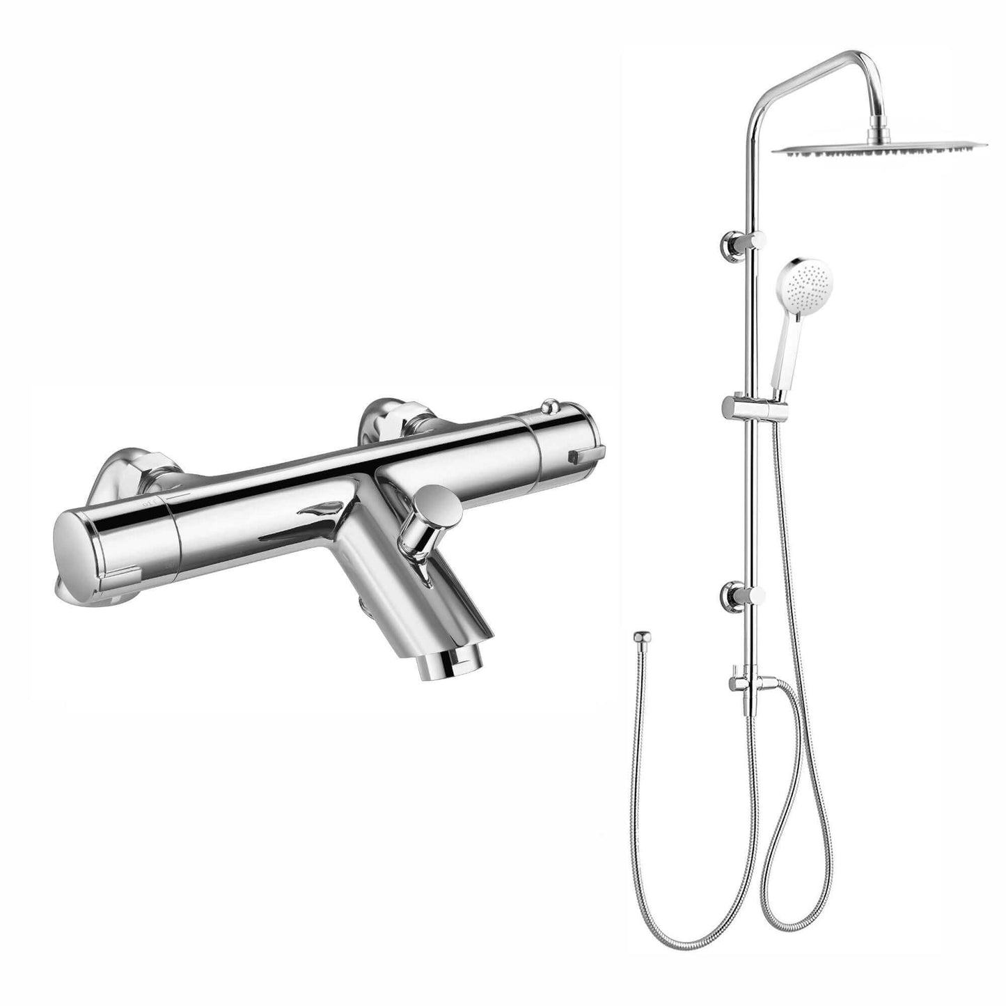 Buy Dune thermostatic bar bath shower mixer valve with dual rigid riser kit, 300mm overhead rain shower and handheld - chrome Online UK | HOUSE OF ENKI