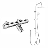 Buy Dune thermostatic bar bath shower mixer valve with dual rigid riser kit, 300mm overhead rain shower and handheld - chrome Online UK | HOUSE OF ENKI