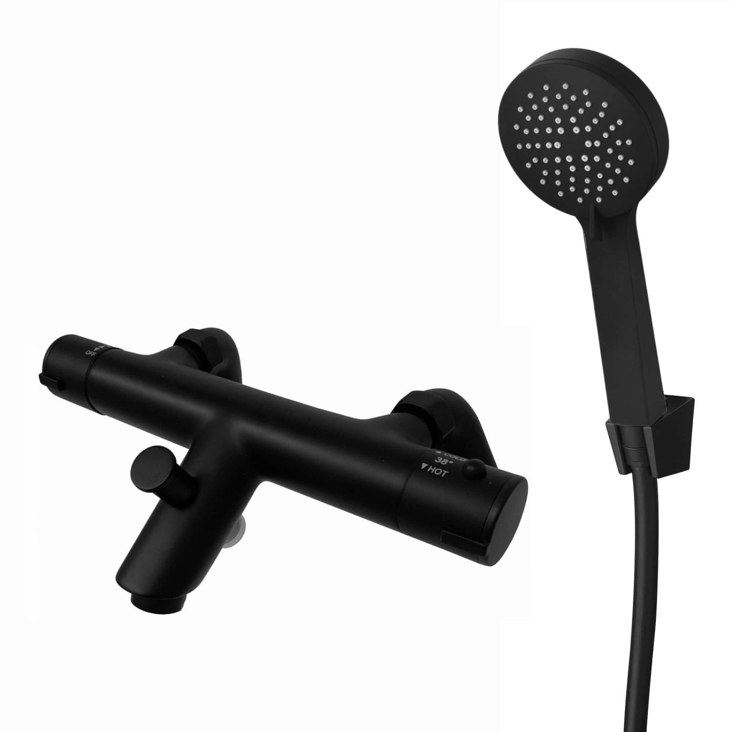 Dune modern thermostatic bath shower mixer tap deck mount with handset - matte black - Showers