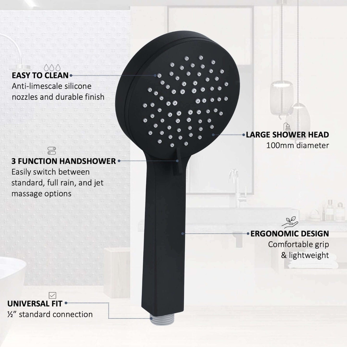 Buy Dune modern thermostatic bath shower mixer tap deck mount with handset - matt black Online UK | HOUSE OF ENKI