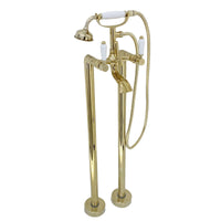 Downton floorstanding bath shower mixer tap with white ceramic levers - English gold - Taps