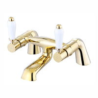 Downton bath mixer tap with white ceramic levers - English gold - Taps