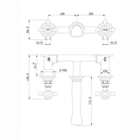 Camberley traditional wall mount basin mixer tap crosshead 3 hole - antique bronze