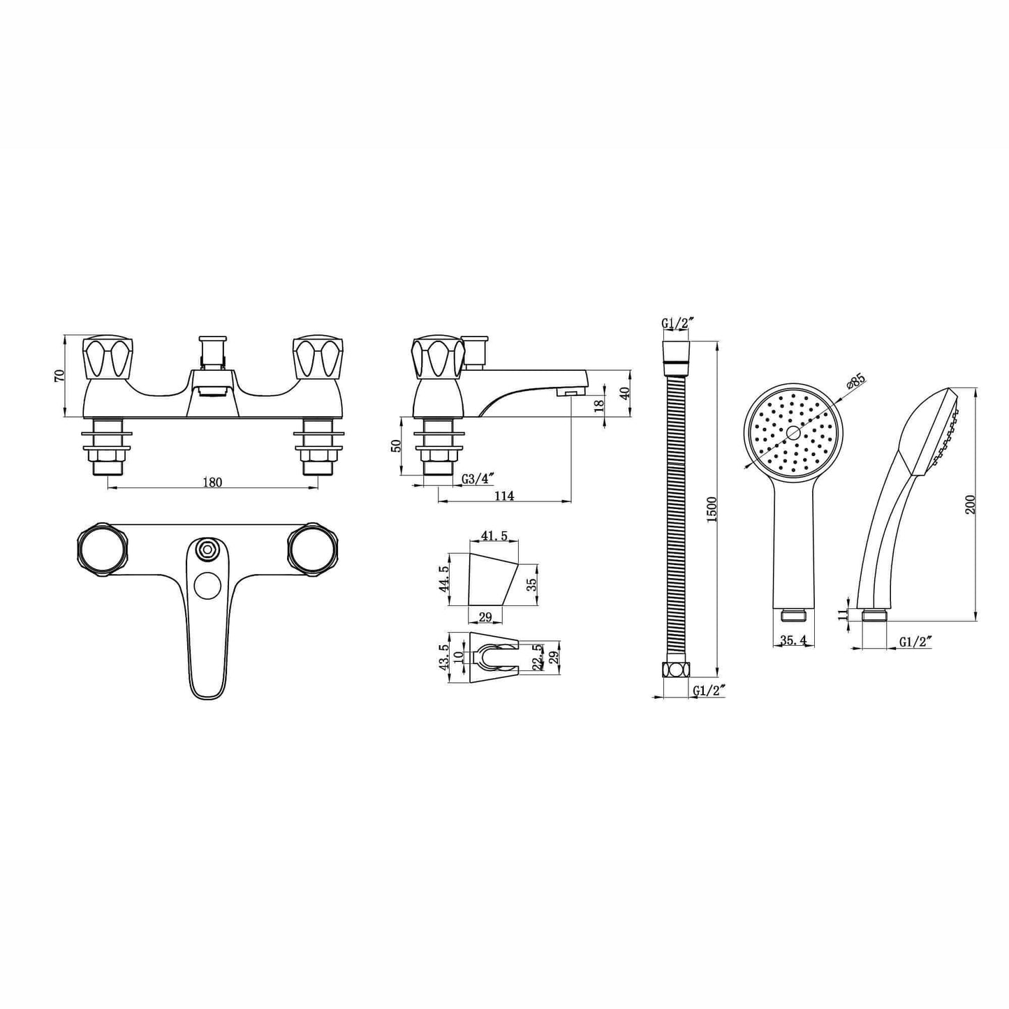 Buy Quest bath shower mixer filler tap modern with knobs - chrome Online UK | HOUSE OF ENKI